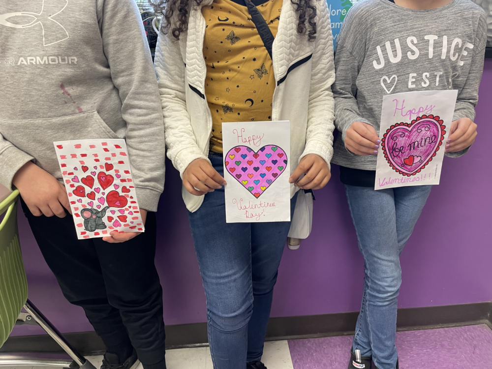 Students from Riverside made Valentine Cards for the elderly.