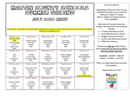 Summer Feeding Schedule - July 2020