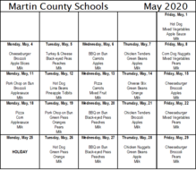 May Lunch Menu