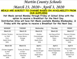 Menu for March 23-April 3, 2020
