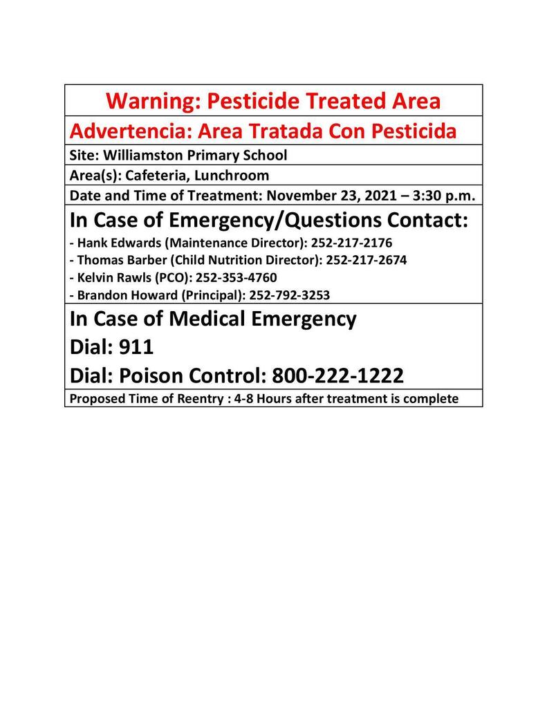 Upcoming Pesticide Treatment