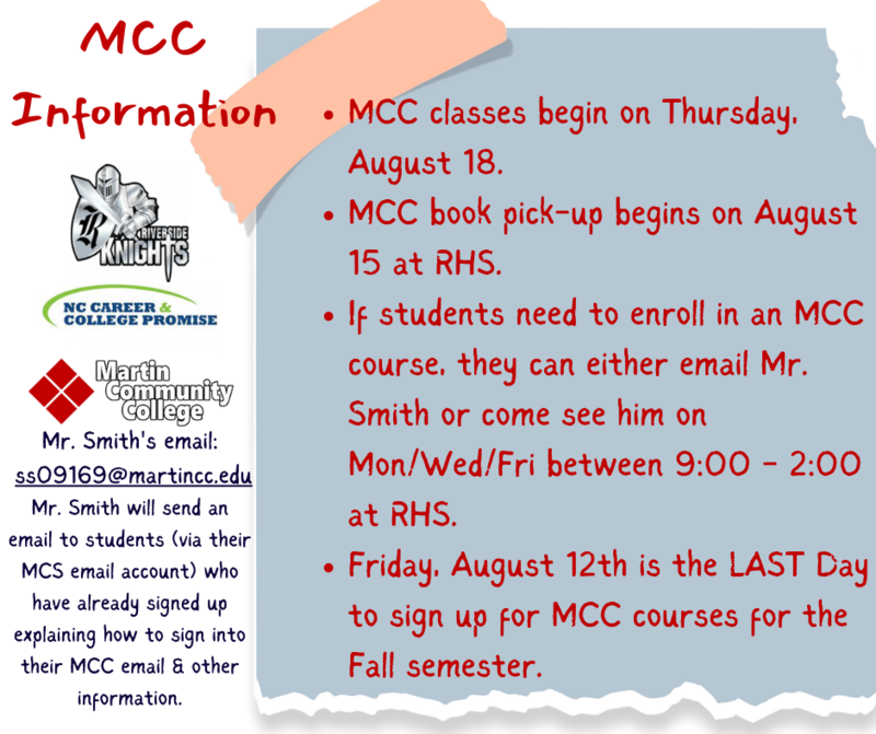 Important Fall 2022 MCC Information Riverside High School